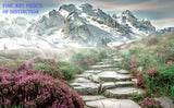 Wild Flowers and Snow Covered Rocks in a Misty Landscape premium print