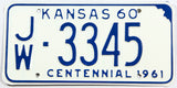 1960 Kansas car license plate in excellent plus condition with mailing wrapper
