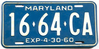 A vintage 1960 Maryland Ambulance License Plate in very good condition