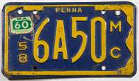 An antique 1960 Pennsylvania motorcycle license plate in very good minus condition with 2 extra holes