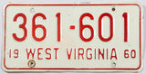 1960 West Virginia automobile license plate in very good plus condition