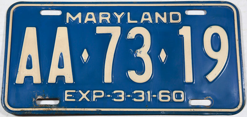 1960 Maryland Single License Plate | Brandywine General Store