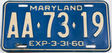 1960 Maryland License Plate grading very good plus