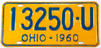 A classic 1960 Ohio passenger car license plate in very good plus condition