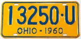 A classic 1960 Ohio passenger car license plate in very good plus condition