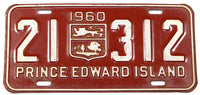 A classic 1960 passenger car license plate from the Canadian province of Prince Edward Island in very good condition