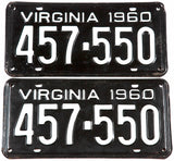1960 Virginia car license plates in very good plus condition