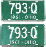 1961 Ohio License Plates green with white letters