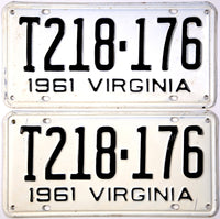 1961 Virginia Truck License Plates in unused very good plus condition