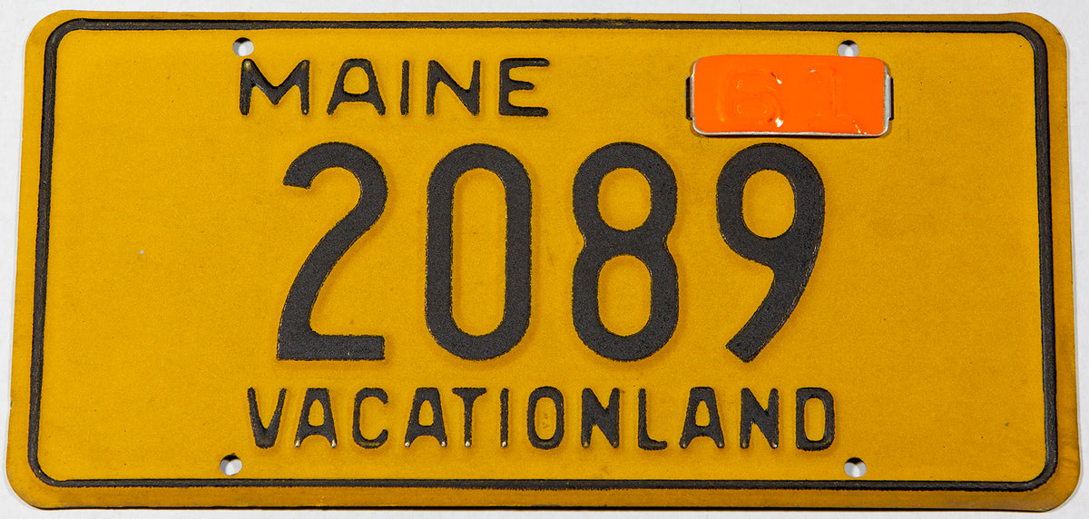 A classic 1961 Maine car license plate in excellent minus condition