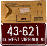 1961 WV license plate with DAV tag and wrapper