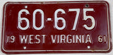 1961 West Virginia Aluminum License Plate