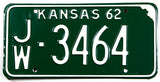1962 Kansas car license plate in excellent condition with original wrapper