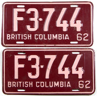 A classic pair of 1962 British Columbia farm tractor license plates in very good condition