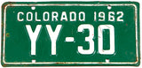 A 1962 Colorado motorcycle license plate in very good condition