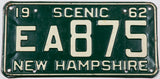 1962 New Hampshire car license plate in very good condition