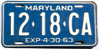 A classic 1963 Maryland Ambulance License Plate in very good condition
