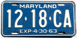 A classic 1963 Maryland Ambulance License Plate in very good condition