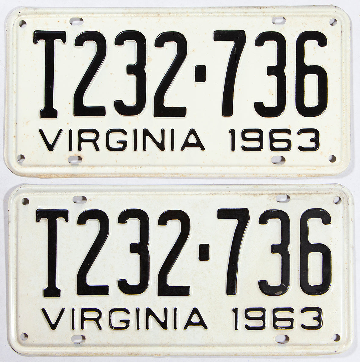 A pair of 1963 Virginia truck license plates in very good condition