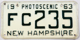 1963 New Hampshire single car license plate in very good plus condition