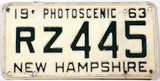 1963 New Hampshire single car license plate in very good condition