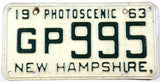 1963 New Hampshire single car license plate in very good minus condition