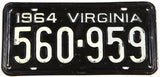 A 1964 Virginia car license plate in very good plus condition