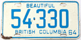 A classic 1964 British Columbia passenger car license plate in very good condition