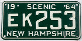 1964 New Hampshire single car license plate in excellent minus condition