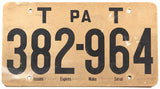 A 1965 Pennsylvania temporary license plate issued for a Chevrolet