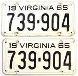 A pair of 1965 Virginia car license plates in very good condition