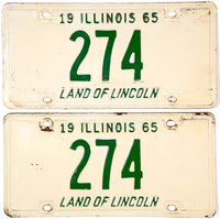 A pair of classic 1965 Illinois Passenger Automobile License Plates with low DMV # and in very good condition