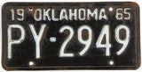 1965 Oklahoma car license plate in good plus condition