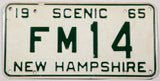 1965 New Hampshire single license plate in very good condition