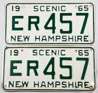 1965 New Hampshire car license plates in very good plus condition