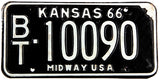 1966 Kansas automobile license plate in very good plus condition