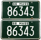 A classic pair of 1966 Massachusetts car license plates in very good plus condition with 5 digits