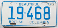 A classic 1966 British Columbia car license plate in very good plus condition