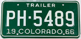 A NOS 1966 Arapahoe County Colorado Trailer License Plate for sale at Brandywine General Store in excellent condition with wrapper