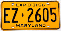1966 Maryland passenger car License Plate in excellent minus condition
