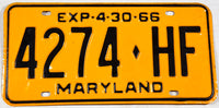 1966 Maryland truck License Plate in excellent minus condition