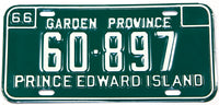 A classic 1966 passenger car license plate from the Canadian province of Prince Edward Island in new old stock excellent plus condition