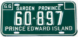 A classic 1966 passenger car license plate from the Canadian province of Prince Edward Island in new old stock excellent plus condition