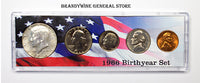 A 1966 Birth Year coin set which includes the 40% silver Kennedy Half Dollar, Washington Quarter, Roosevelt Dime, Jefferson Nickel and Lincoln Cent for sale by Brandywine General Store