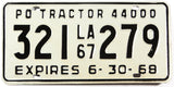 A classic 1967 Louisiana tractor license plate in excellent plus condition