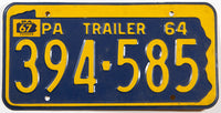 A 1967 Pennsylvania Trailer License Plate in very good plus condition