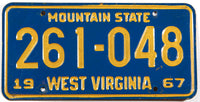 1967 West Virginia automoible license plate in very good plus condition