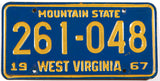 1967 West Virginia automoible license plate in very good plus condition