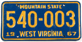 1967 West Virginia automoible license plate in very good plus condition