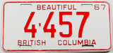 A classic 1967 British Columbia car license plate in excellent minus condition